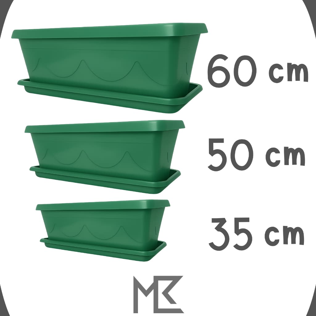 Kit 3 Floreira/Vaso 7/14/19L Prato Grande Horta/Jardim Retangular Plástico Preto/Verde/Terracota