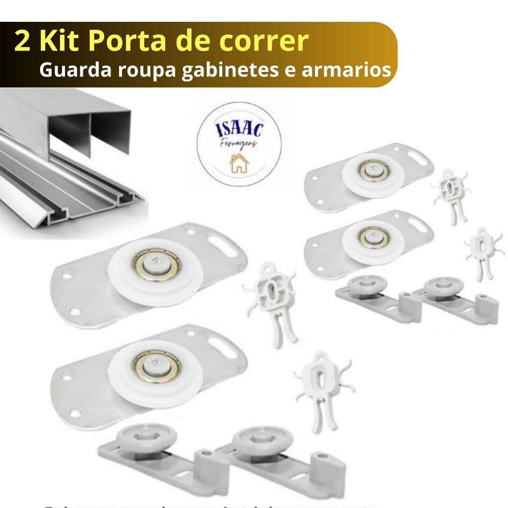 2 Kit Roldanas para Porta Correr Guarda Roupa Sistema 2 Portas 45kl