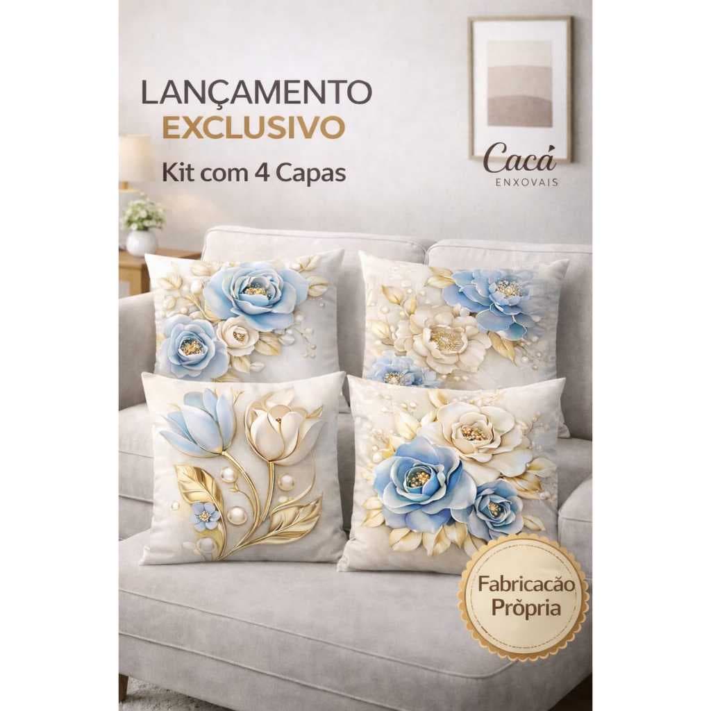 Almofadas -Kit4 Capas 3D Decorativas Estampadas |  Acabamento de qualidade- Sofá Sala Quarto