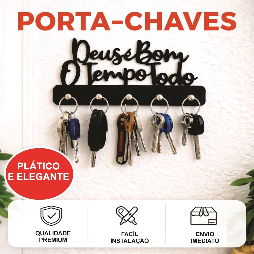 Porta Chaves com frase Deus é Bom o Tempo Todo em MDF 3mm - decoração de parede - entrega imediata