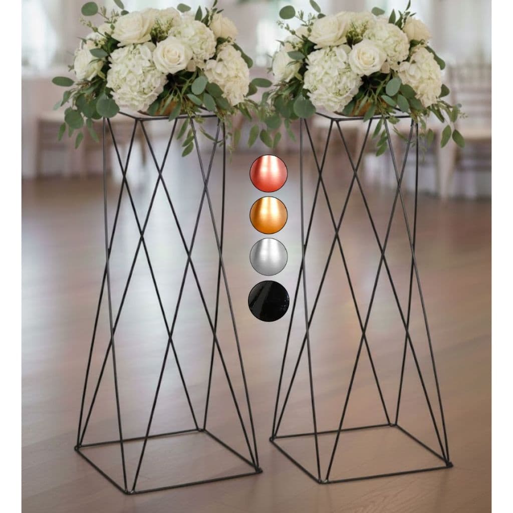 2 Porta arranjo Vaso Dourado Coluna Quadrado Armação Decoração de Festa Grande 40cm