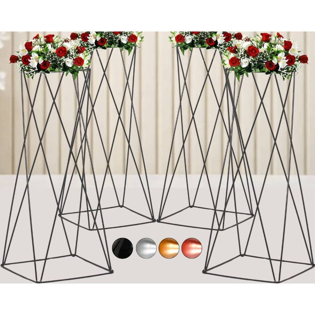 4 Porta Arranjo Vaso Dourado Coluna Quadrado Armação Decoração de Festa Grande 40cm