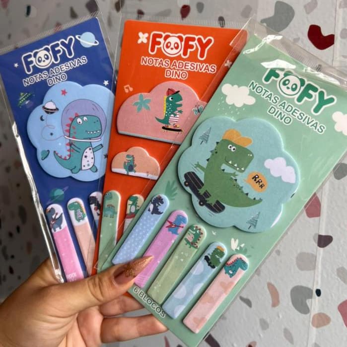 Notas Adesivas Dinossauro Post It Escolar Fofy FF7024 Infantil Juvenil