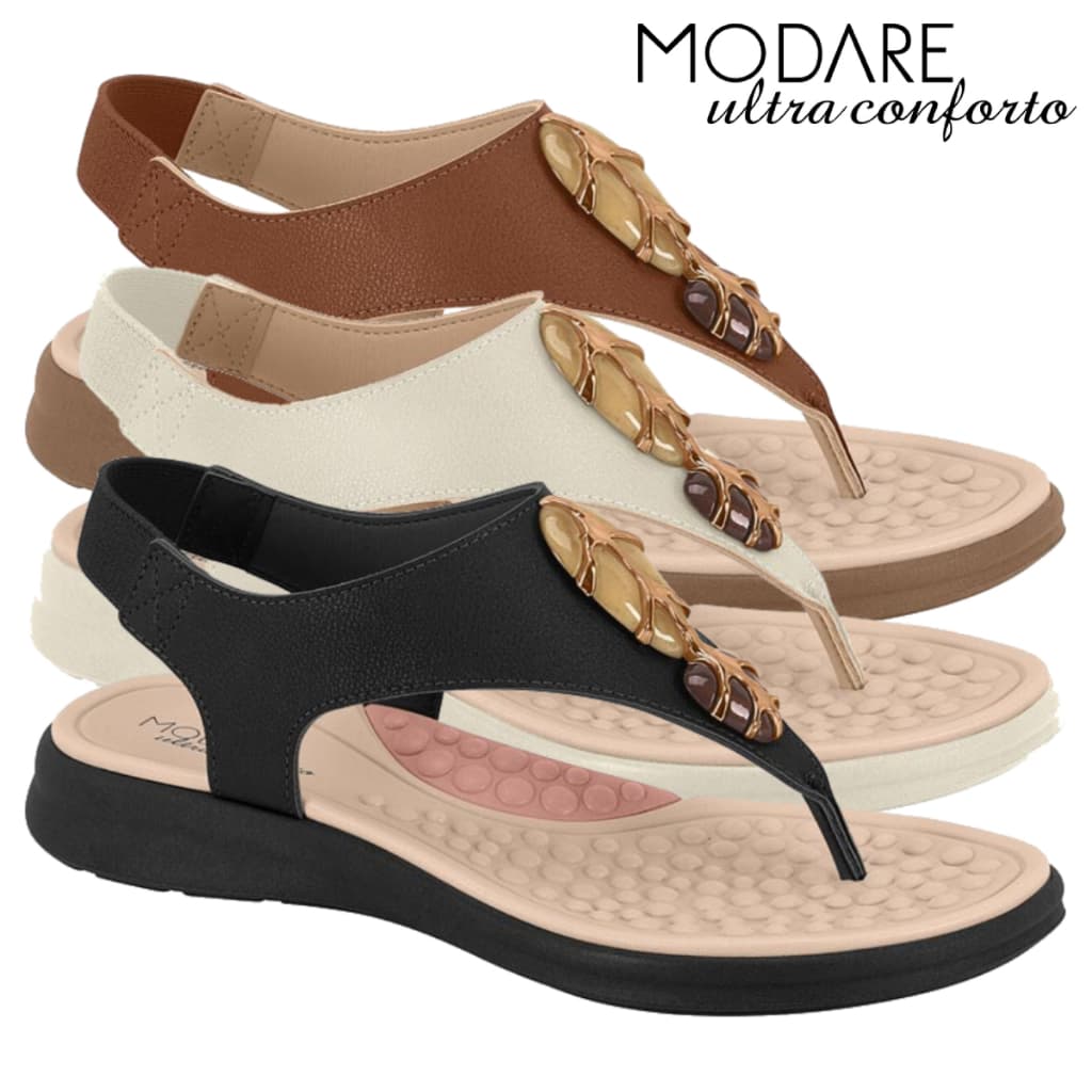 Sandália Feminina Modare Rasteira Ortopédica Ultraconforto Elástico Pedraria Confortável Original