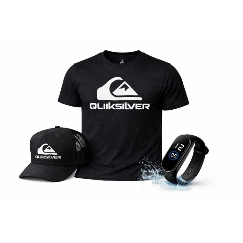 Kit Quiksilver Camiseta Masculina + Boné + Relógio Digital