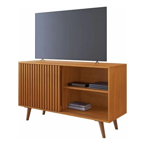 Rack Moderno Para  Sala TV Até 43 Polegadas Retrô Pés Palito Porta Ripada