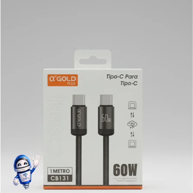 ⚡ Cabo a’Gold Tipo-C para Tipo-C 60W CB131 | Carregamento Turbo, Reforçado e Seguro
