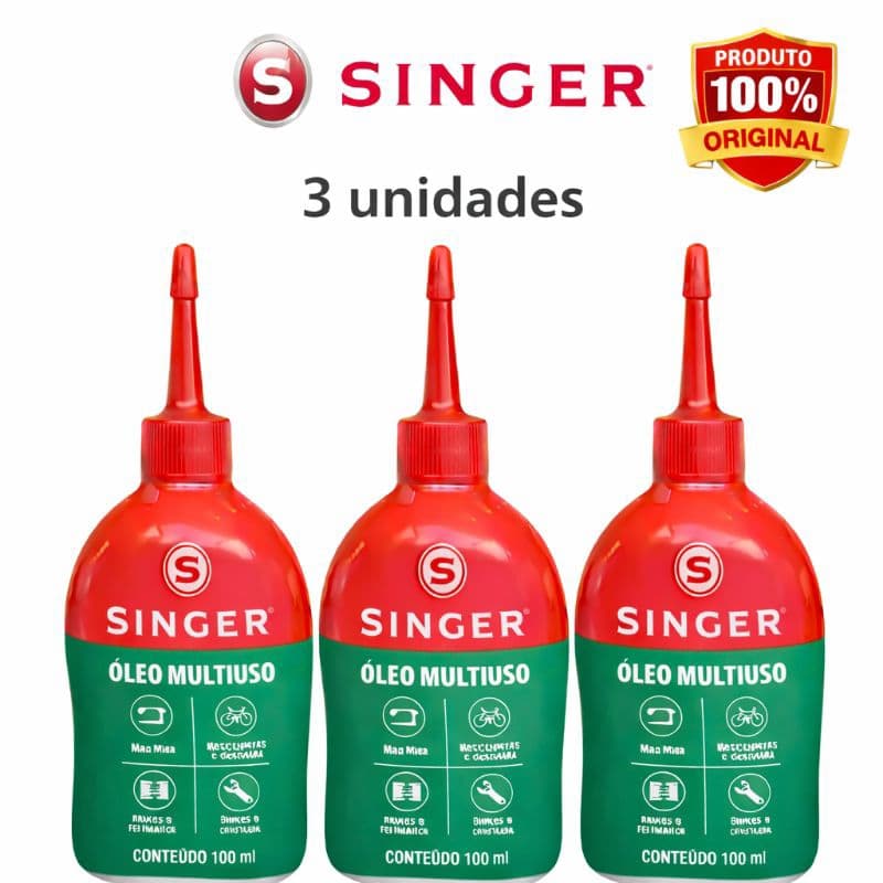 Kit 3 Óleo Singer Multiuso Original 100ml Máquinas de Costura Bicicletas Motos