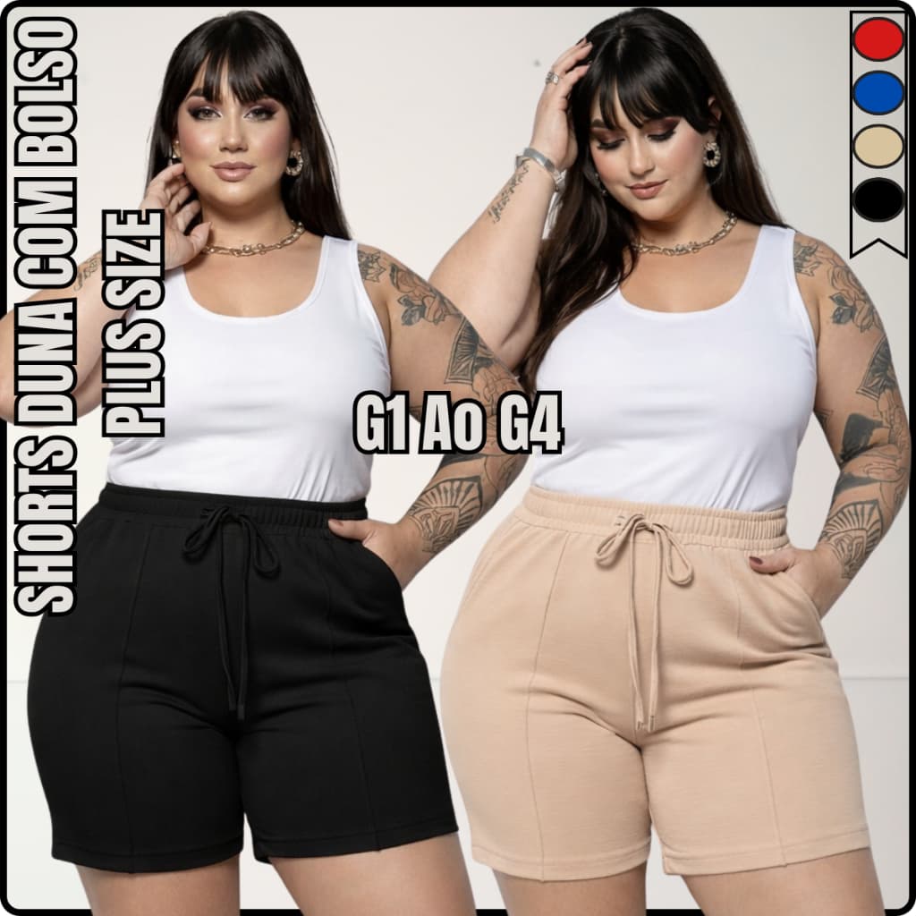 Short Duna G1 G2 G3 G4 Feminino Plus Size Bolso Elástico Na Cintura Estilo Confortável Verão