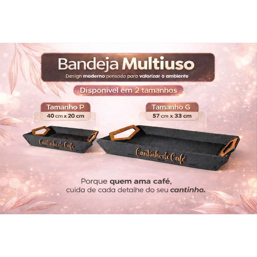 Bandejas de MDF chapa de 6MM Preta Cantinho do Café