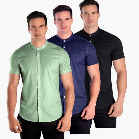 Kit 3 Camisa Social Gola Padre Masculina Manga Curta Linho Premium