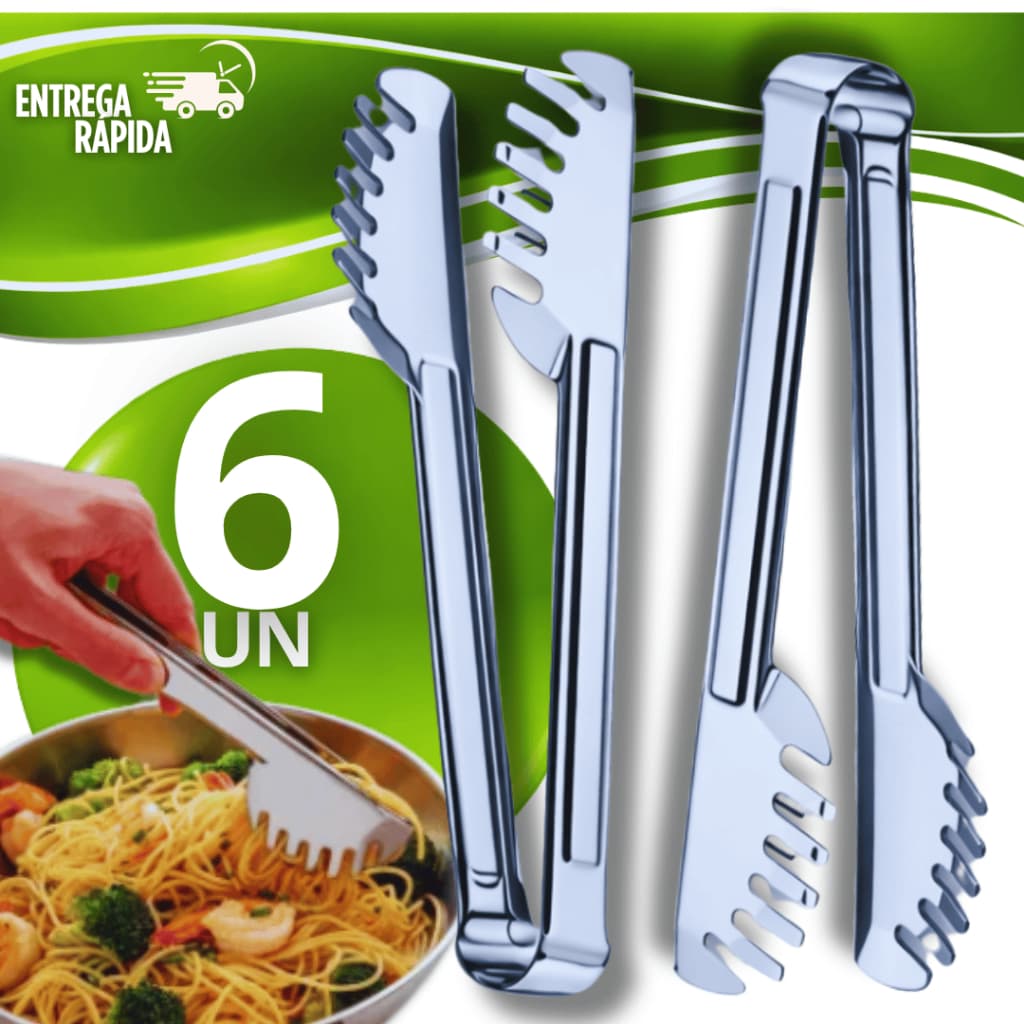 Conjunto 6 Pegador de Massa Aço Inox 20cm Para Massa Salada Cozinha e Restaurantes Casa Pegadores