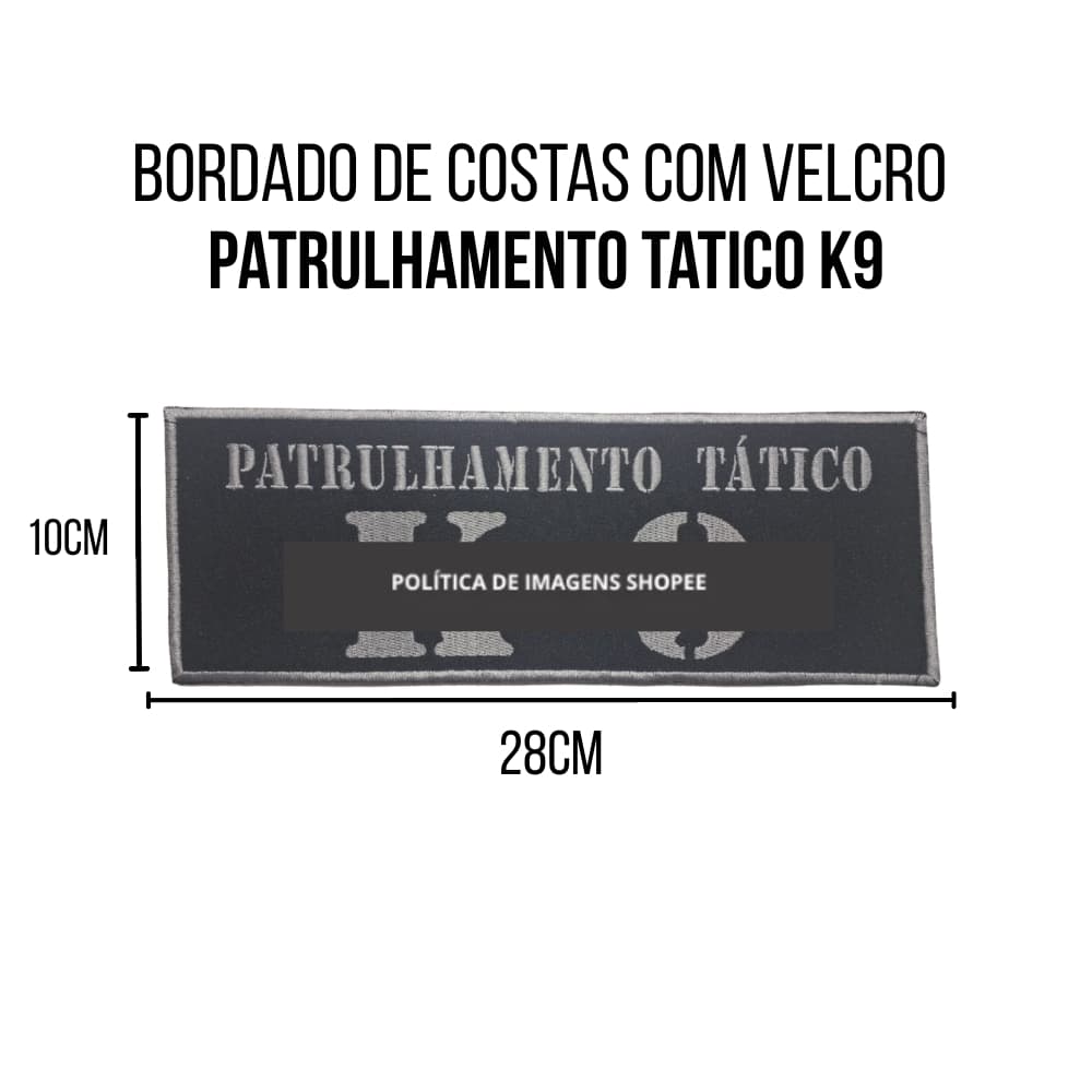 Bordado de Costas com Velcro Patrulhamento Tatico K9