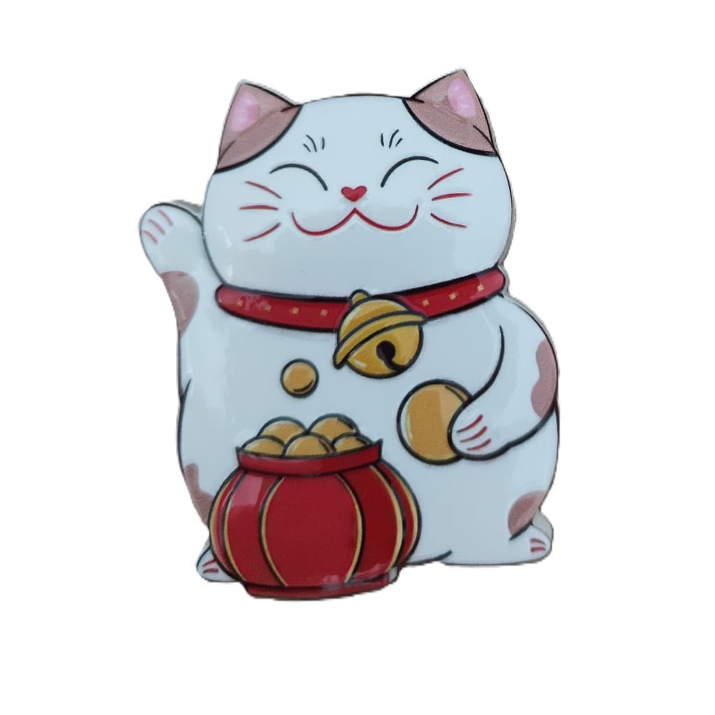 Enfeite decorativo Imã de geladeira Manekineko gato da sorte Flor