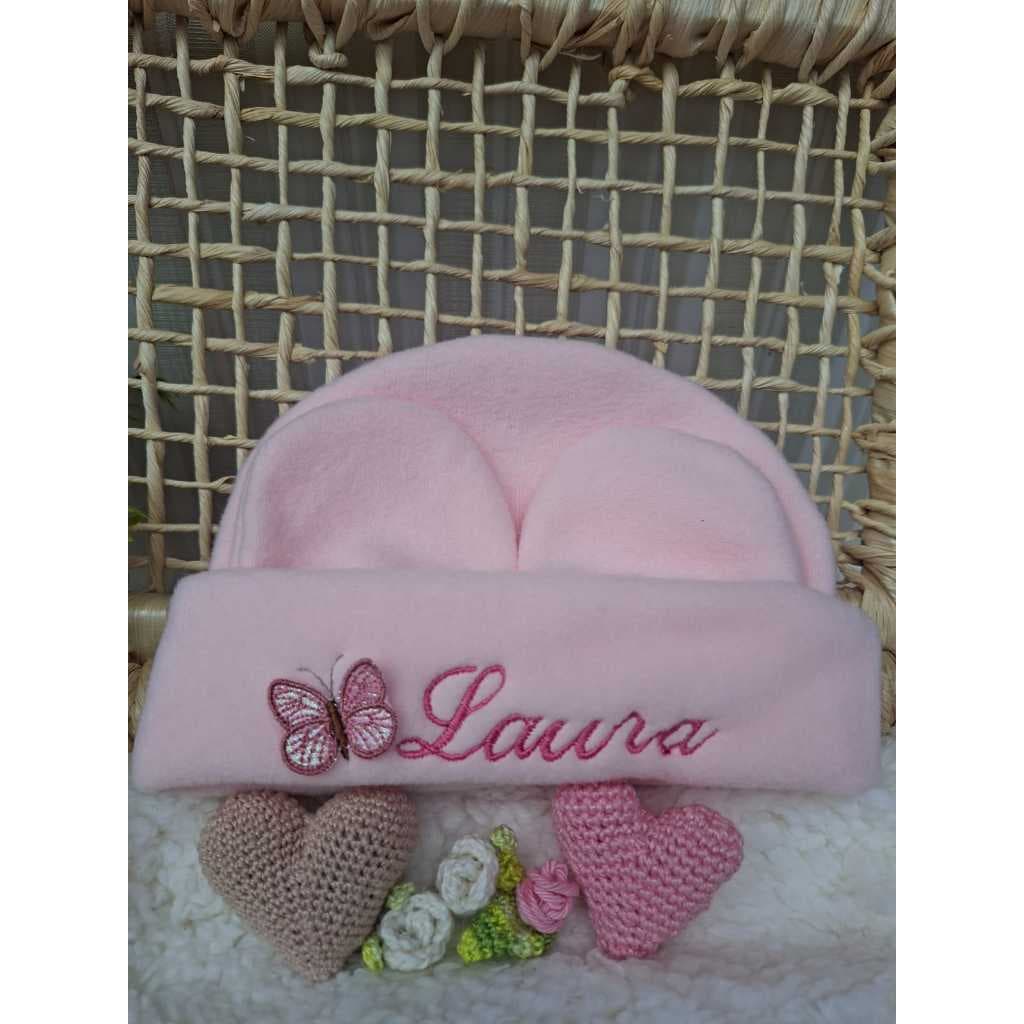 Kit Touca do bebê Rosa com borboleta 3D personalizada Menina