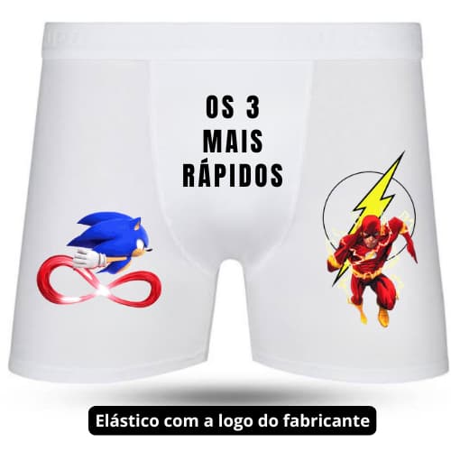 Cueca Boxer Personalizada Os 3 Mais Rápidos Sonic Flash, animada, desenho, amigo, brincadeira