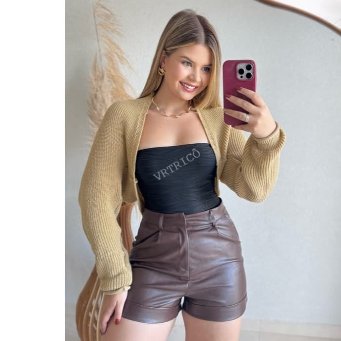 Casaco Cardigan Curto  Feminino Tricot Lanzinha Casaquinho Inverno Feminino