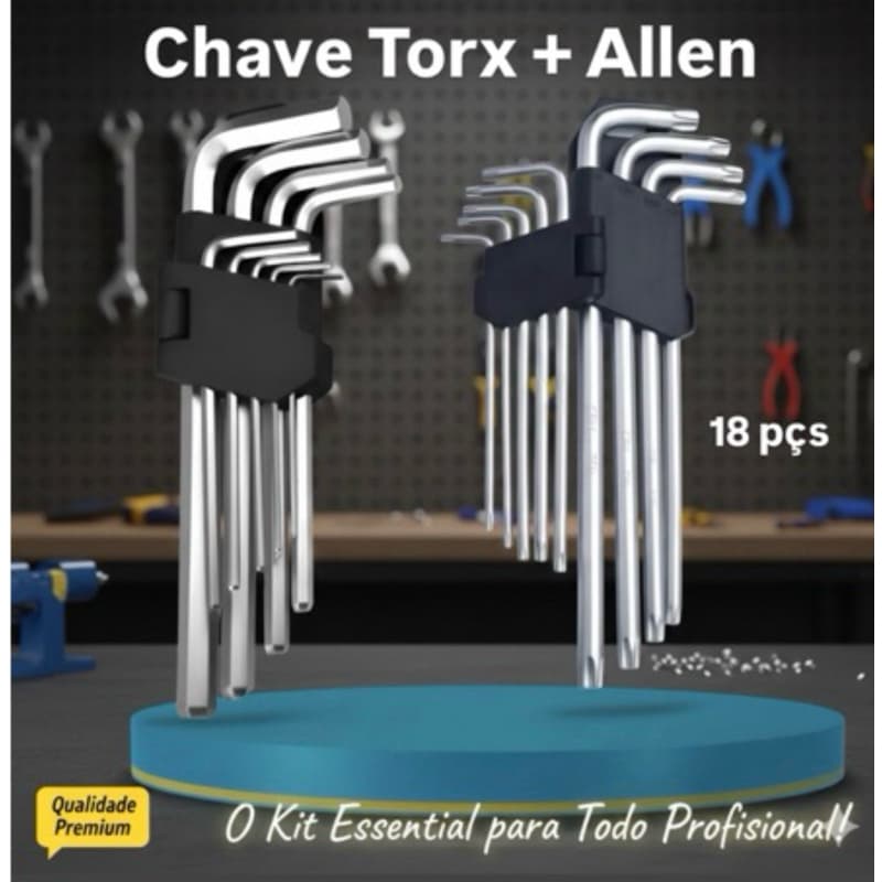 Kit Chave Torx + Kit Allen 18 Peças Aço Cromo Vanadium A Pronta Entrega