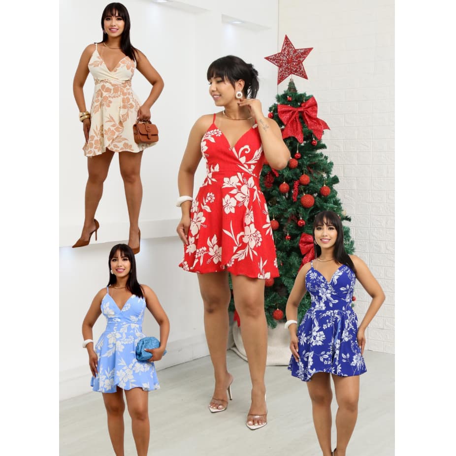 Macaquinho Feminino de Alça Fina Feito do Tecido Duna Estampado com Bojo Moda Verão