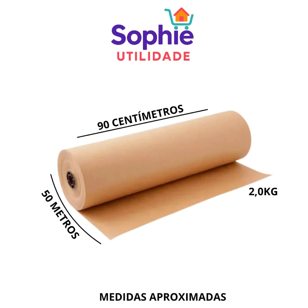 Papel Bobina Rolo Semi Kraft Pardo Embalagem 90cmx50m