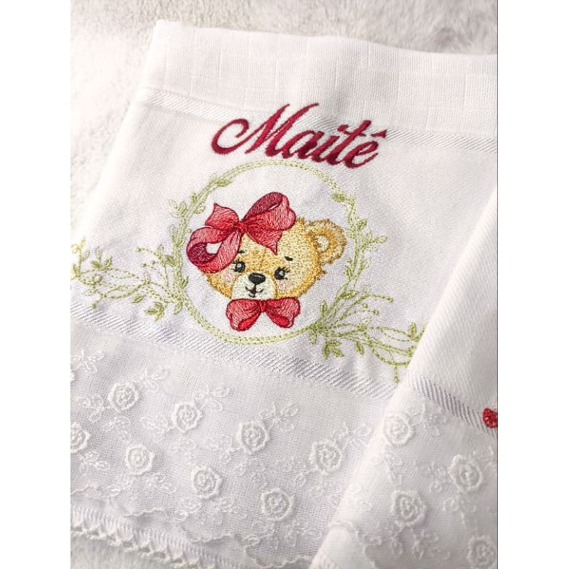 Fralda de boca luxo personalizada Mabber com barra em voil vários temas menino e menina