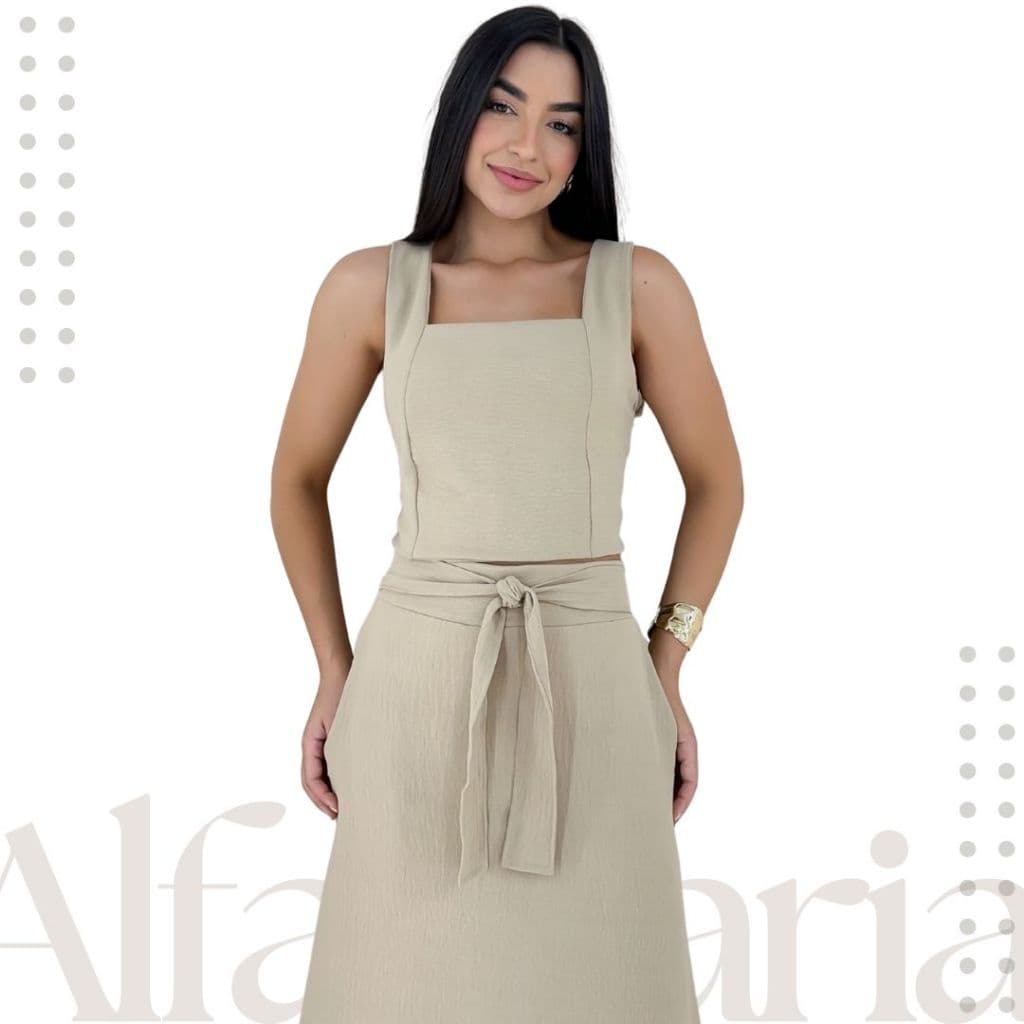 Conjunto Feminino Alfaiataria Verão Saia Midi Elegante Belo Moderno Confortável Tendência 2026