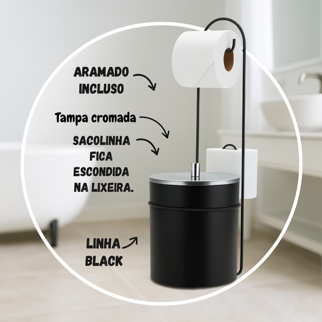 Lixeira De Piso Com Suporte De Papel Higienico Em Aço Arthi