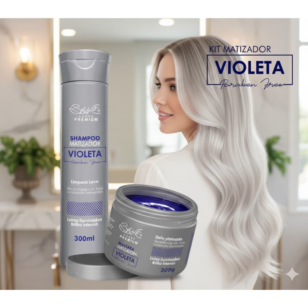 Kit Capilar Blond Matizador Violeta Belkit Cabelos Loiros Platinados e Grissalhos Shampoo e Mascara