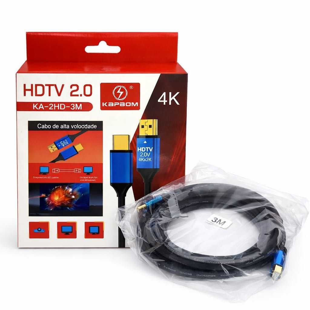 Cabo HDMI 2.0 4K Ultra HD 3 Metros - Kapbom Blindado 18Gbps