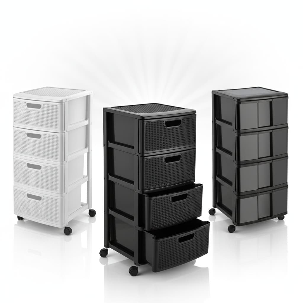 Cômoda Gaveteiro Porta Tudo com Rodas Grande e 4 Gavetas Rattan Monte Líbano
