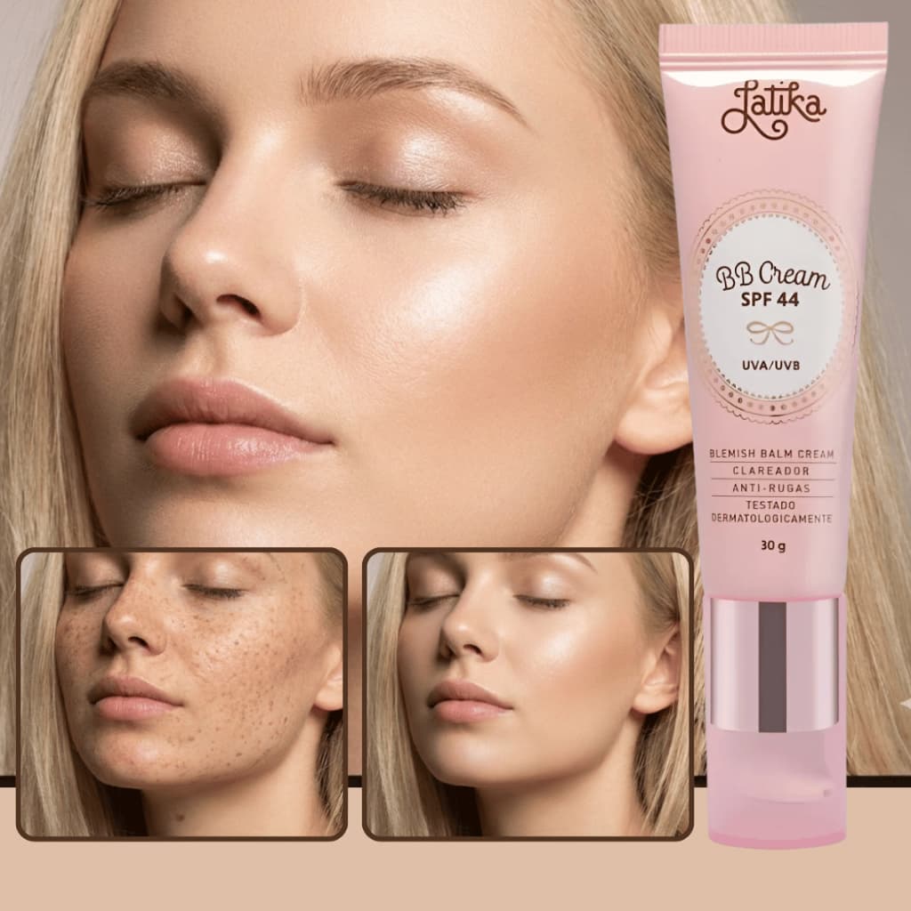 Base BB Cream Latika Escolha Cor Bege Claro Médio FPS44 30g Clareador