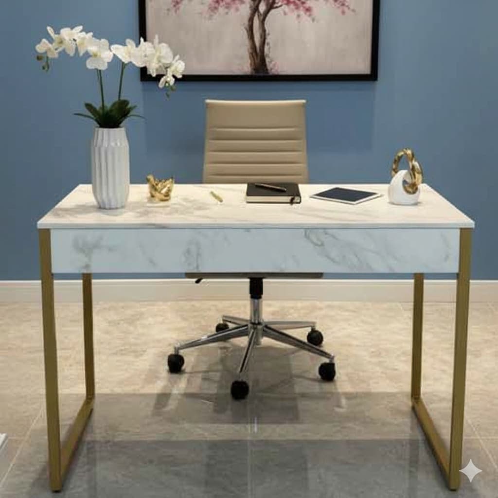 Mesa de Escritório Home Office Estilo Industrial - Metal Dourado 116 CM Athena Escrivaninha Quarto