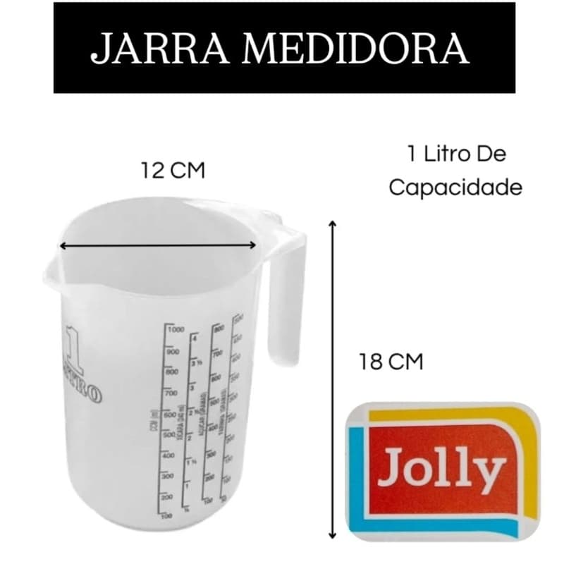 MEDIDOR JARRA MEDIDORA JOLLY 1 L MEDIDAS EM GRAMAS E ML. COMPOSIÇÃO PP SEM BPA. RESISTENTE E REFORÇADA. MUITO ÚTIL..