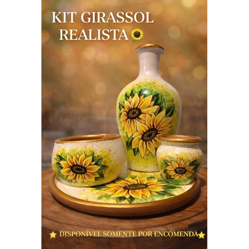Kit Girassol Realista Pintado à Mão – Decoração Elegante para Cozinha | Peças Artesanais Premium Sob Encomenda