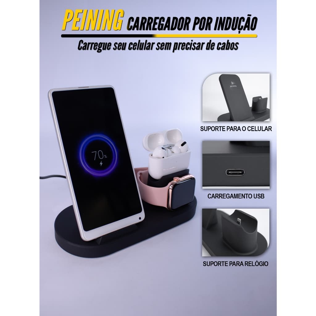 Carregador por indução sem fio 3 em 1