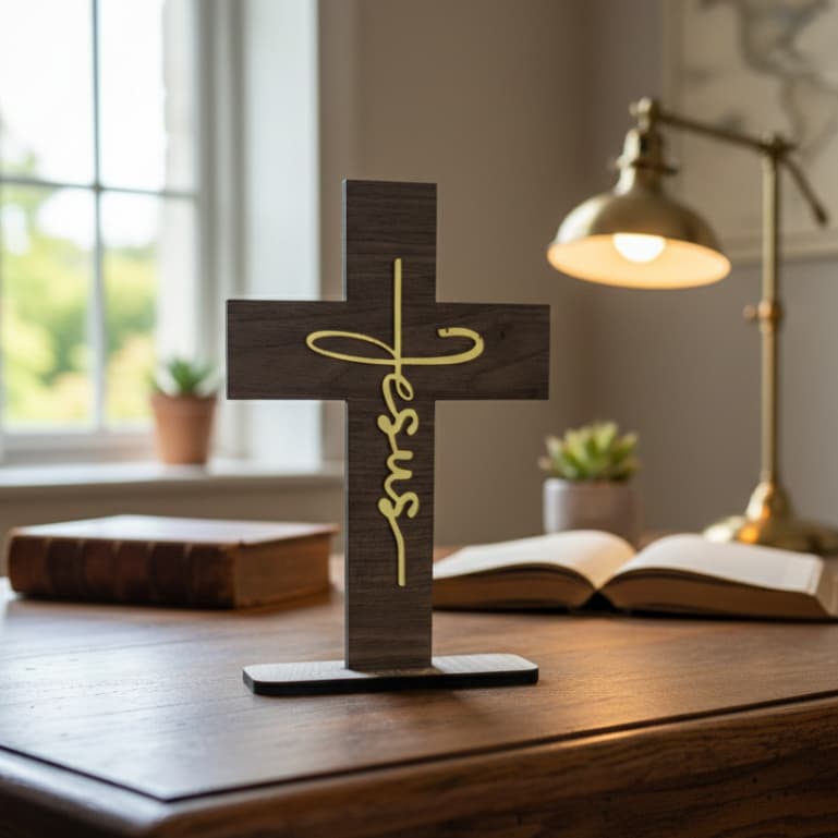 Cruz Decorativa em MDF 6 mm Crucifixo Jesus Decoração Lembrancinha Cristã Escrivaninha Mesa