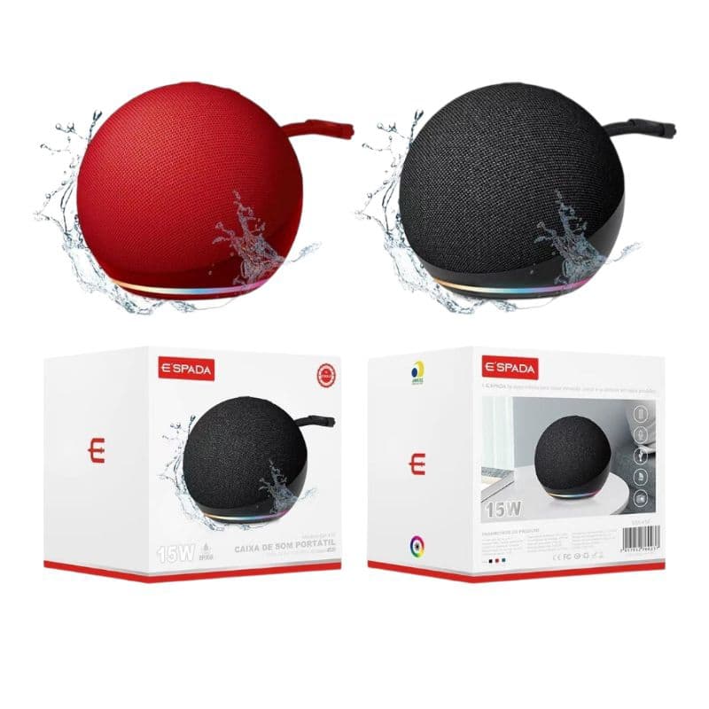 Caixa de Som Bluetooth Portátil 15W Espada LED RGB IPX6 Potente FM USB Resistente à Água Multimídia