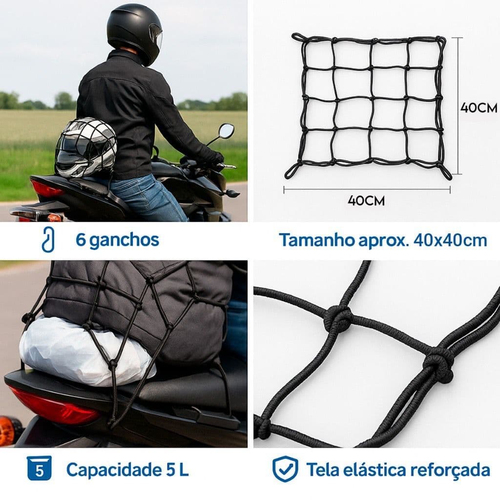 Rede Moto Elastico Aranha Grande 40x40 Motocicleta Bike Moto Teia Para Moto Redinha de Bicicleta