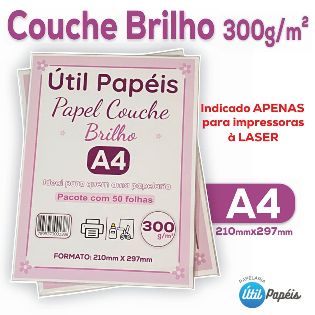 Papel Couche Brilho A4 300g Pacote com 25/50 folhas Brilho Dupla Face P/ Impressora Laser 210x297mm