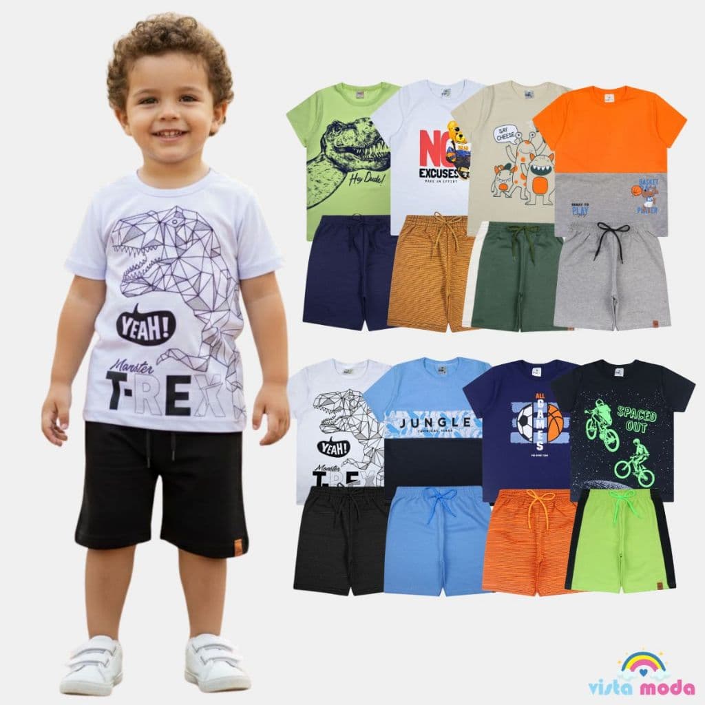 Kit Sortido 6 Peças de Roupas Bebê Menino Infantil de Roupas Bebê Menino Infantil Masculino De Verão