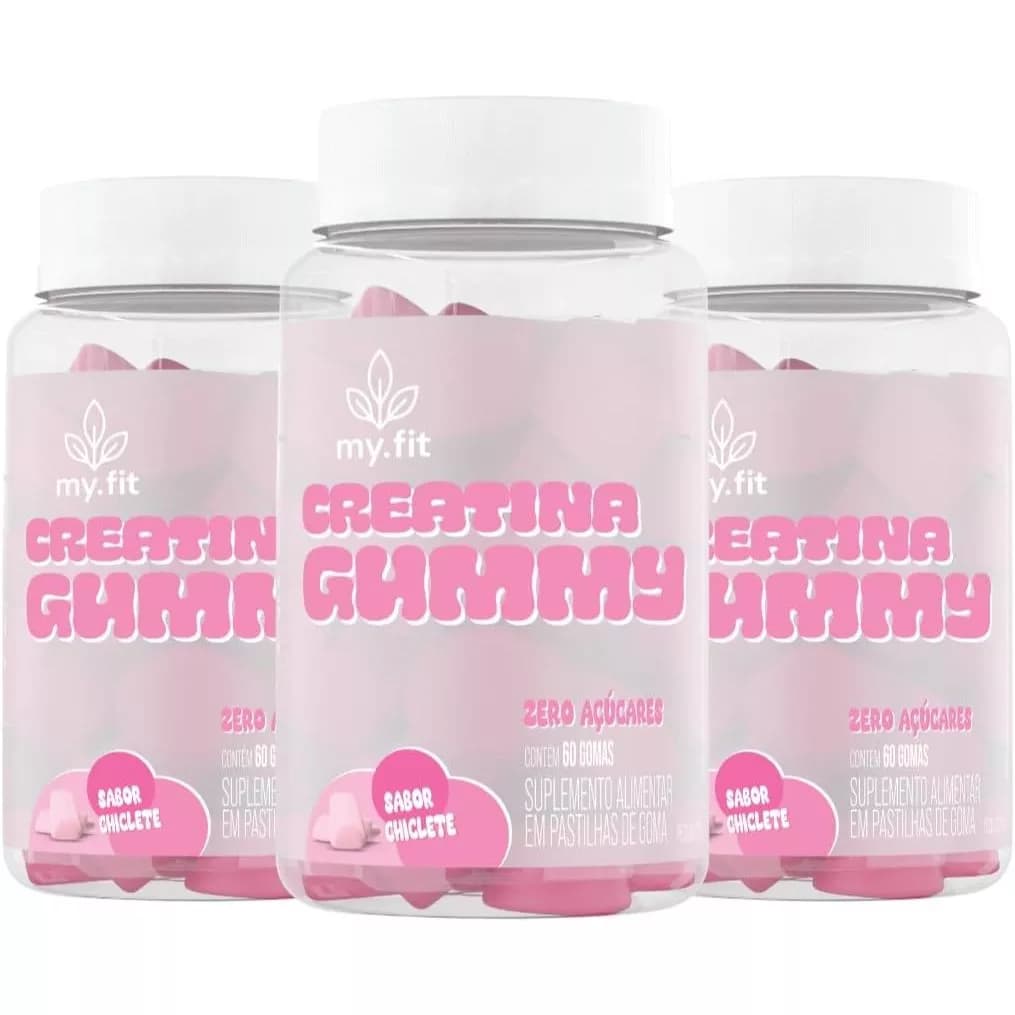 Creatina Gummy, Sabor Chiclete (60 Gomas) 3g de Creatina por Dose, Zero Açúcar - My Fit Força, Academia