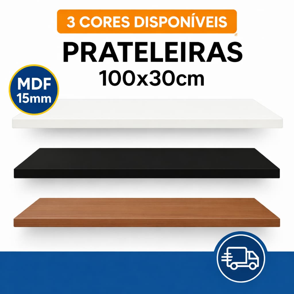 Prateleiras de Parede MDF 100x30cm Quarto Sala Banheiro Organizadora Decoração Branca Preta Freijó