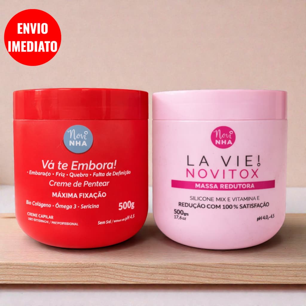 Kit Capilar Pós-Química 2x500g Massa Redutora Novitox + Creme de Pentear Anti Frizz Reduz Volume e Define