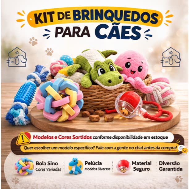 Kit de Brinquedos para Cachorro Todos os Portes – Monte Seu Kit com Pelúcias e Bolinhas