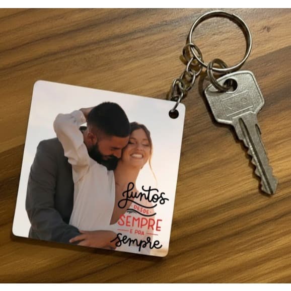 kit com dois chaveiros MDF Personalizado com Foto, Nome ou Frase – 5x5cm - 100% personalizado