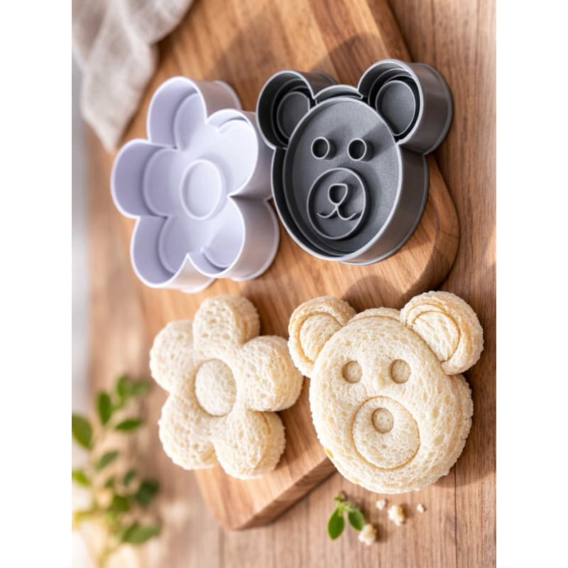 cortador de pão molde de urso e flor infantil, para cortar sanduíches, decorar lancheira, acompanha carimbo