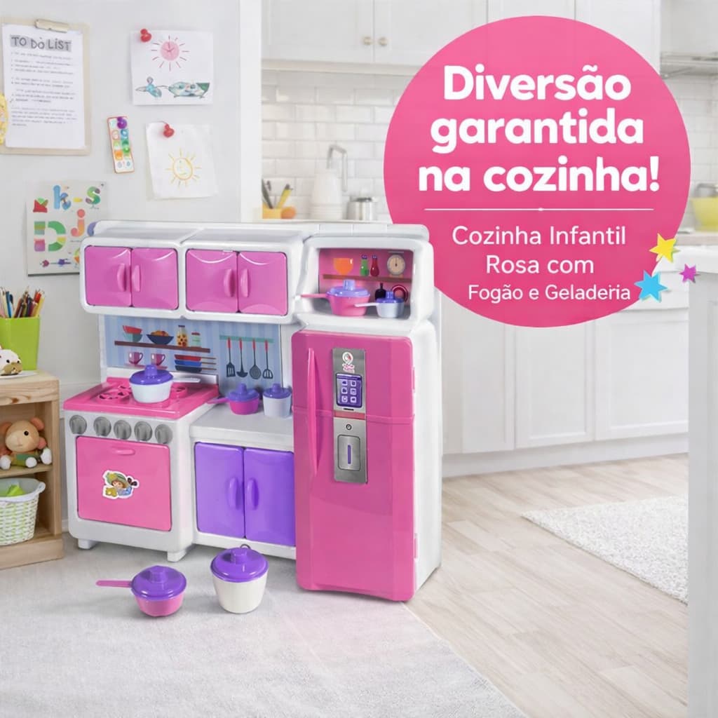 Mini Cozinha Infantil Fogão Geladeira Armário Brinquedo Divertido Educativo Compacto