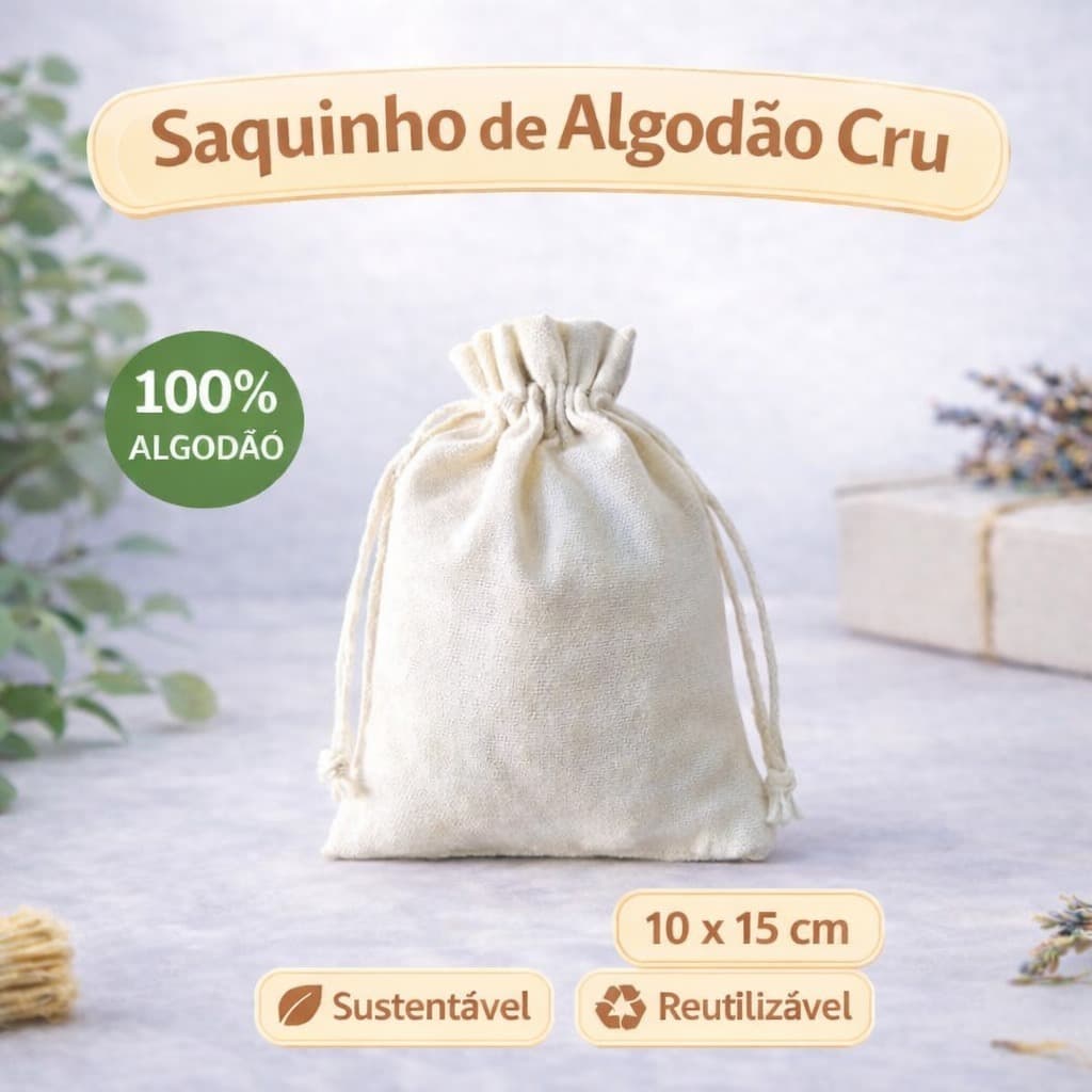 100 Saquinhos de Algodão cru 10x15