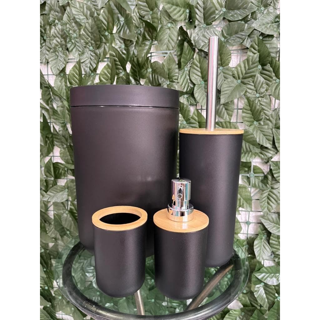 Kit Para Banheiro Com 6 Peças Lavabo Luxo Preto Ou Branco Bambu Moderno
