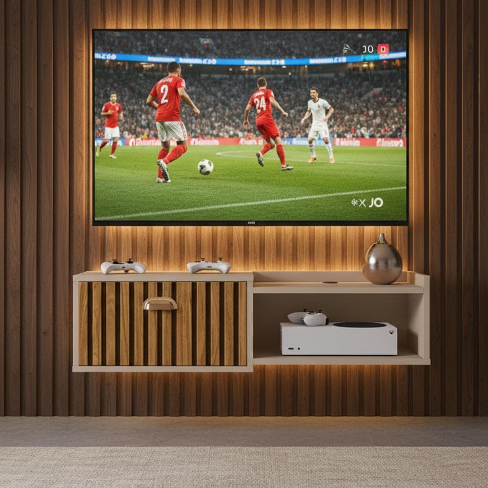 Rack Apartamento Suspenso Home TV 32"" Bancada  Canadá  90cm Porta Nicho